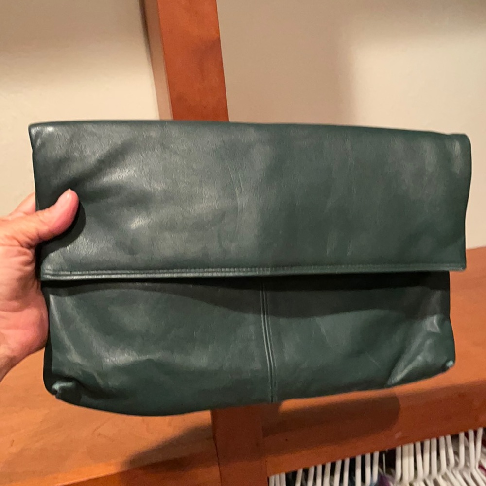 Green leather clutch